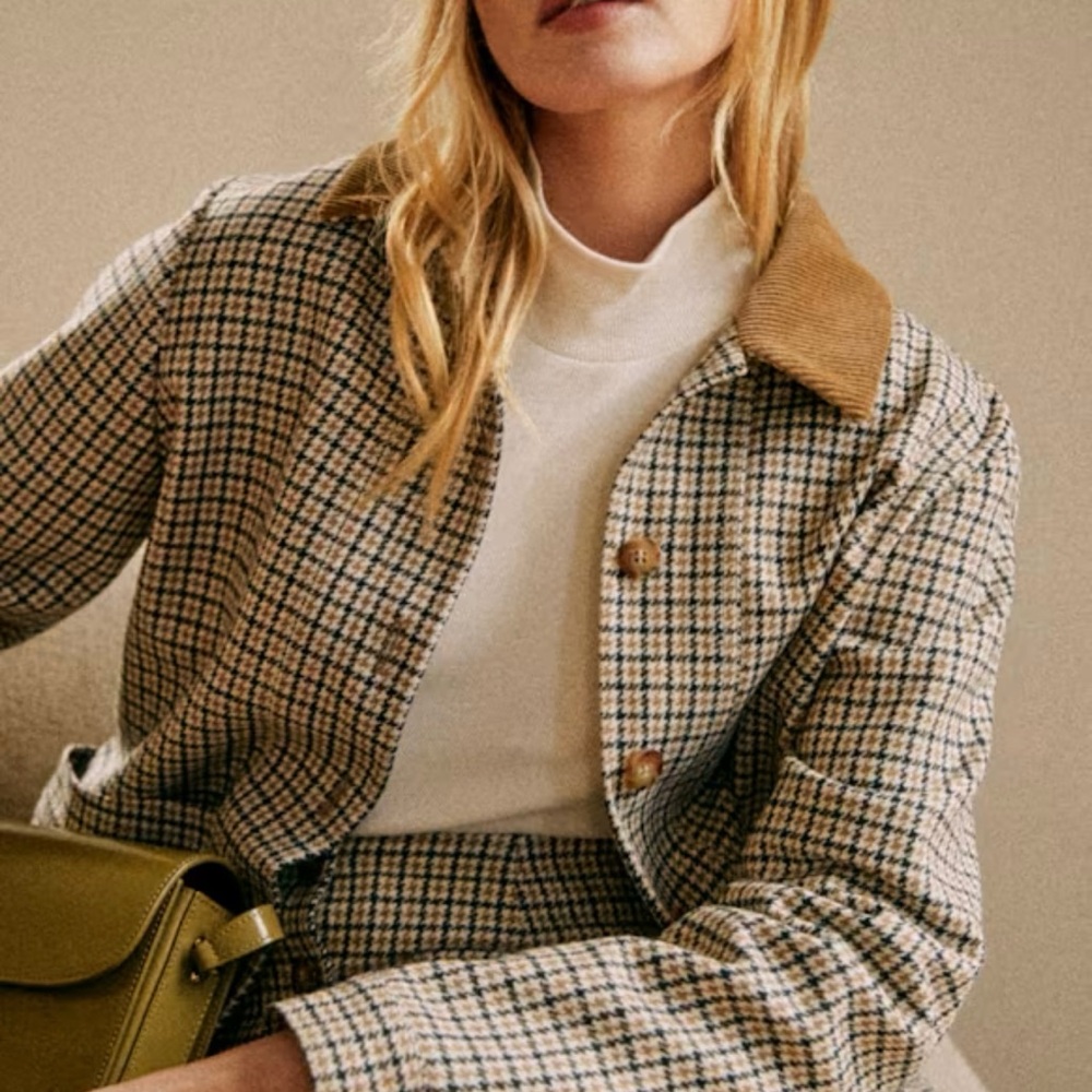 Sezane Will Jacket. Navy ochre houndstooth. NWT. Size XL